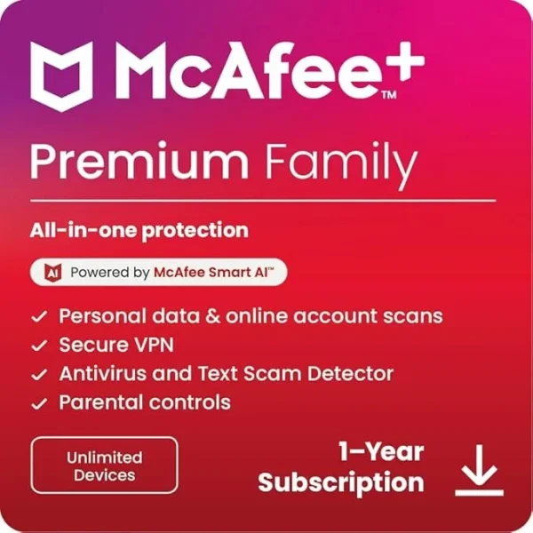 McAfee Total Protection Unlimited Devices 2025 Ready | Security Software Includes Antivirus, Secure VPN, Password Manager, Identity Monitoring | Download