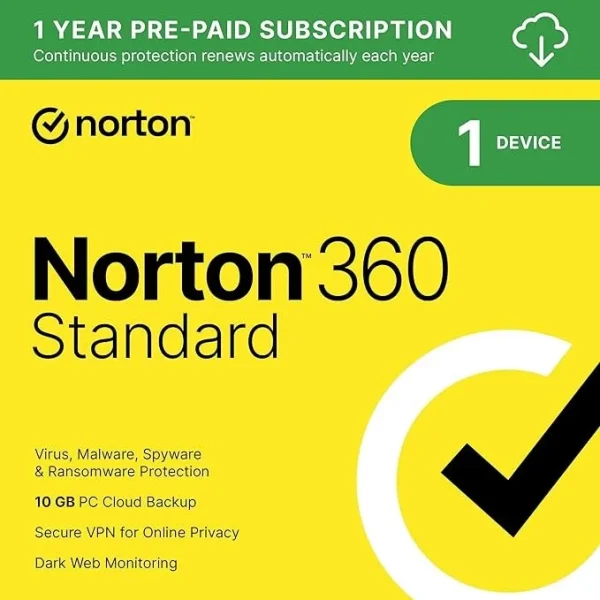 Norton 360 Standard 2025, Antivirus software for 1 Device with Auto Renewal