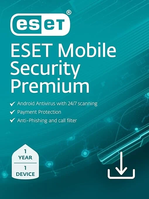 ESET Mobile Security Premium | Mobile Antivirus | 2024 Edition| 1 Device | 1 Year | Privacy | Payment Protection | Antiphishing | Adware Detector